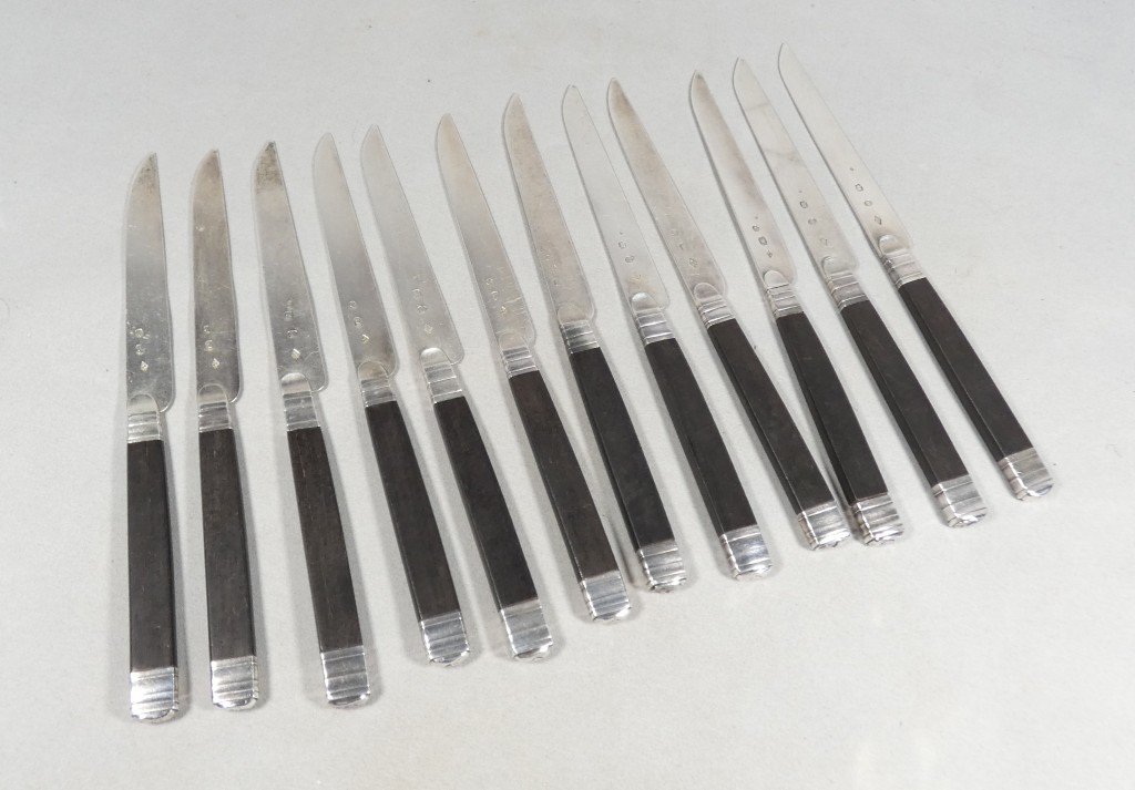 12 Knives With Solid Silver Blades And Ebony Handles – Empire And Restoration Periods, Early 19th Century-photo-4