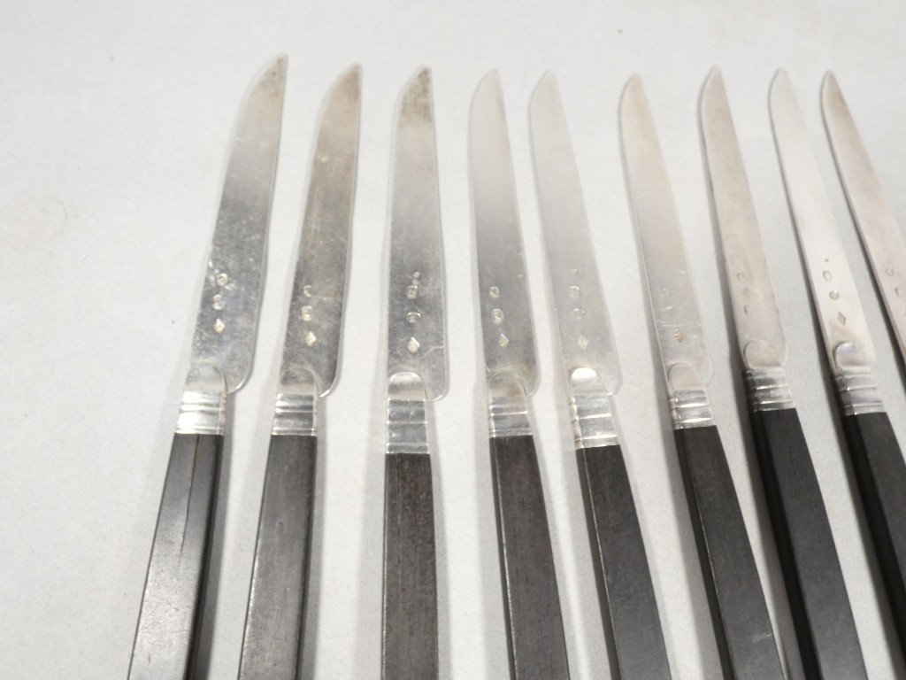 12 Knives With Solid Silver Blades And Ebony Handles – Empire And Restoration Periods, Early 19th Century-photo-6