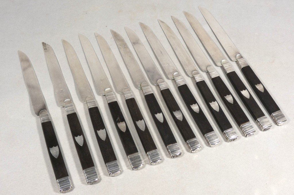 12 Knives With Solid Silver Blades And Ebony Handles – Empire And Restoration Periods, Early 19th Century