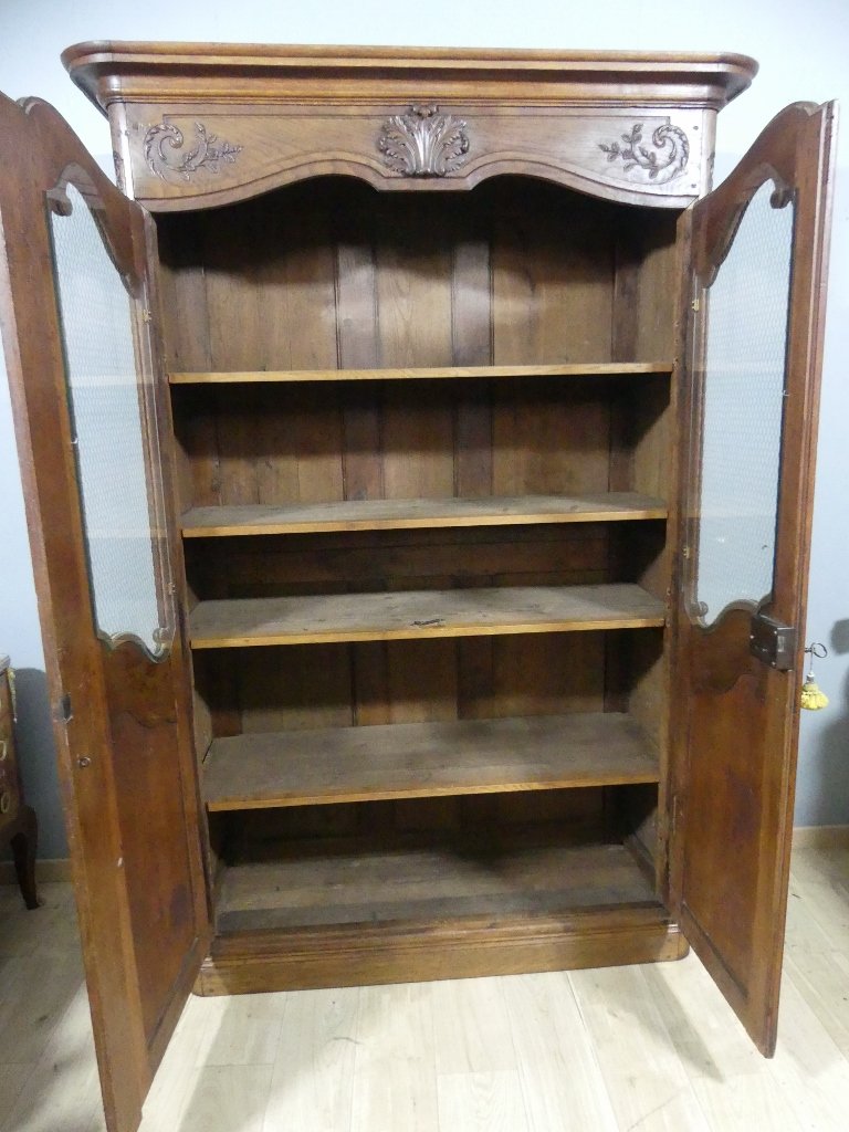Bibliothèque Vitrine De Boiserie En Chêne Sculpté Régence époque XVIII ème Siècle-photo-1