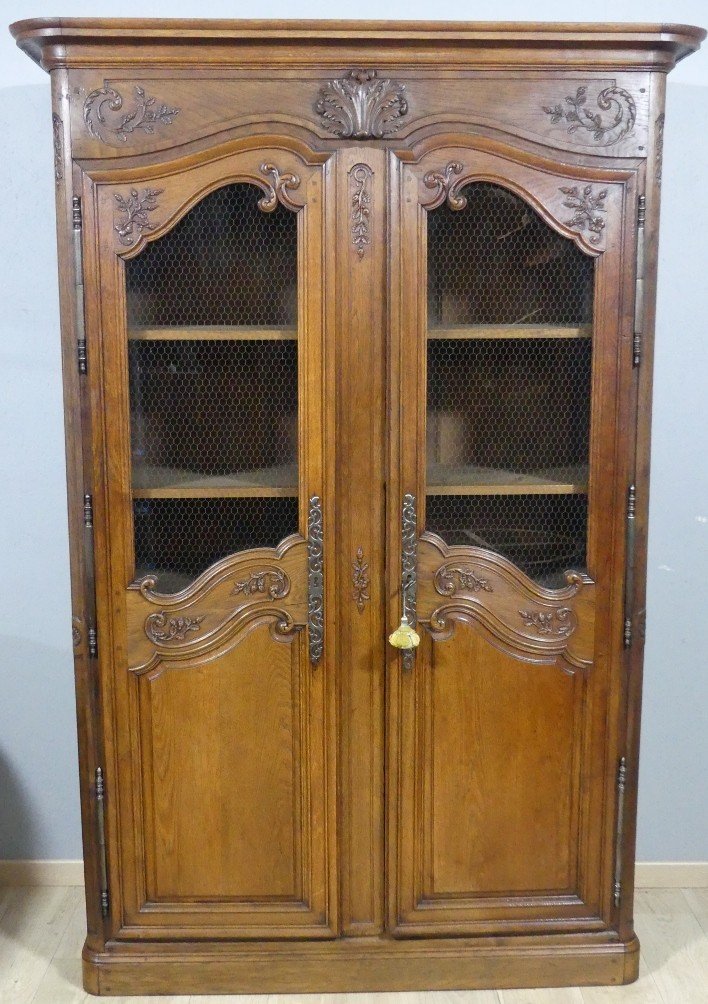 Bibliothèque Vitrine De Boiserie En Chêne Sculpté Régence époque XVIII ème Siècle
