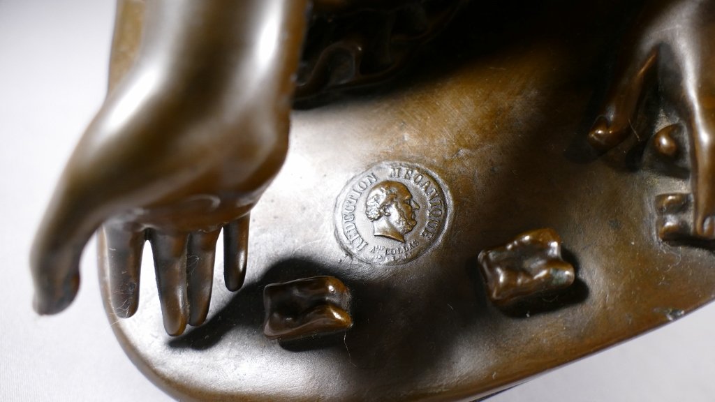 "the Girl Playing Jacks," Bronze With A Brown Antique-style Patina, Barbedienne And Collas, 19th Century -photo-3