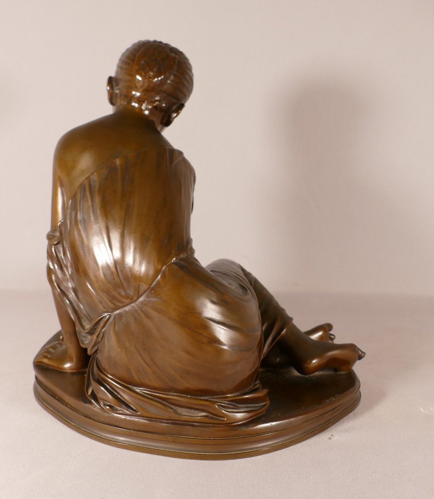 "the Girl Playing Jacks," Bronze With A Brown Antique-style Patina, Barbedienne And Collas, 19th Century -photo-3