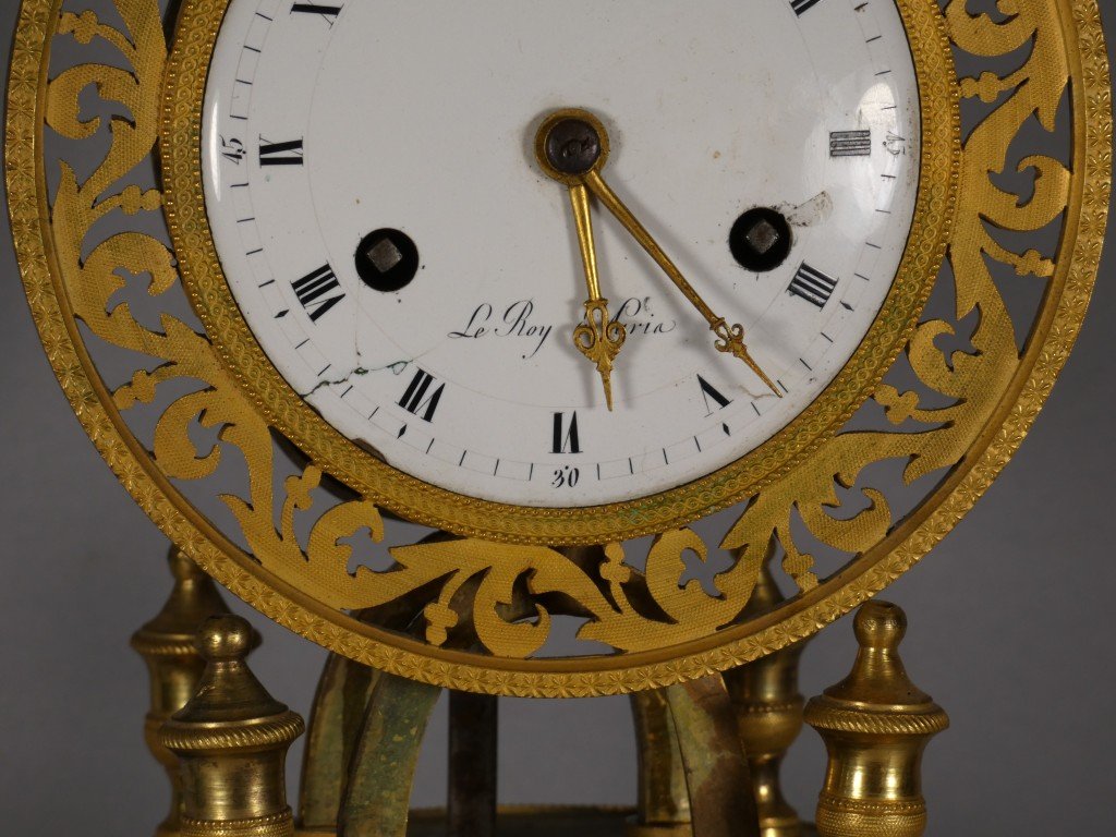 Directoire-style Skeleton Clock In Gilded Bronze With Eagles, Signed "le Roy" In Paris – 18th Century-photo-4