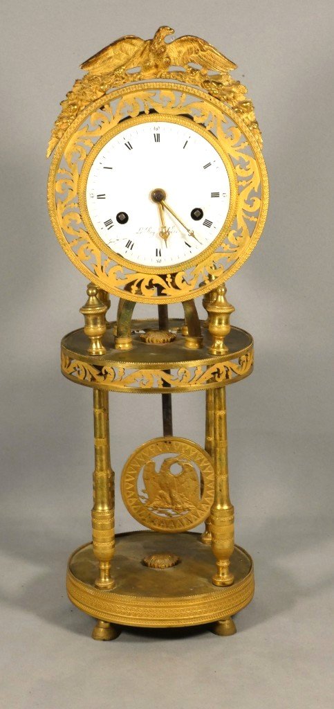 Directoire-style Skeleton Clock In Gilded Bronze With Eagles, Signed "le Roy" In Paris – 18th Century