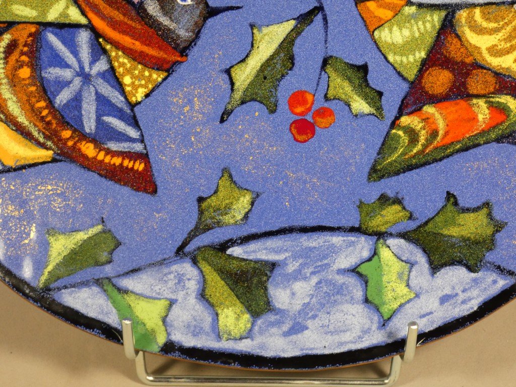 Léa Sham’s – Large Limoges Enamel Bowl With Birds And Holly – 40 Cm-photo-1