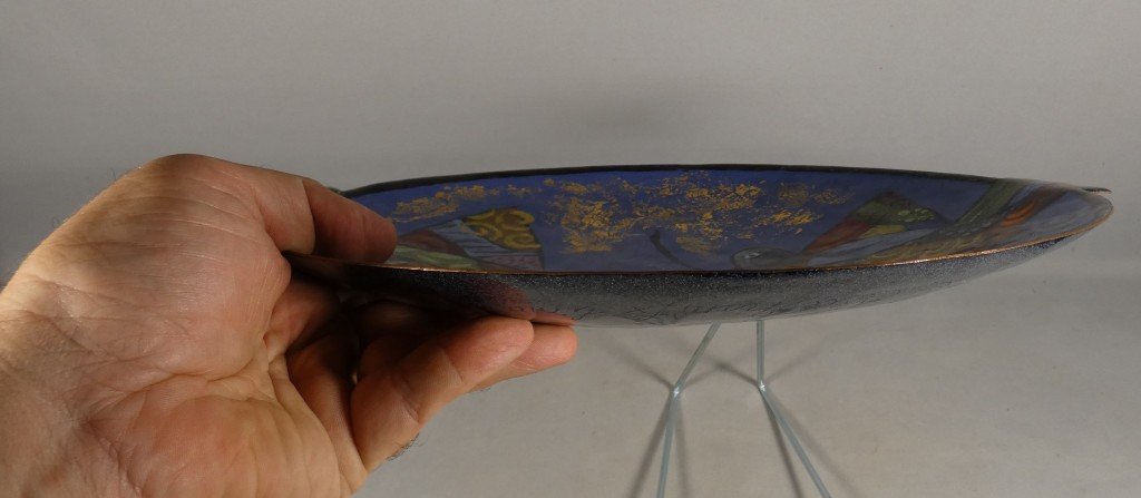 Léa Sham’s – Large Limoges Enamel Bowl With Birds And Holly – 40 Cm-photo-4