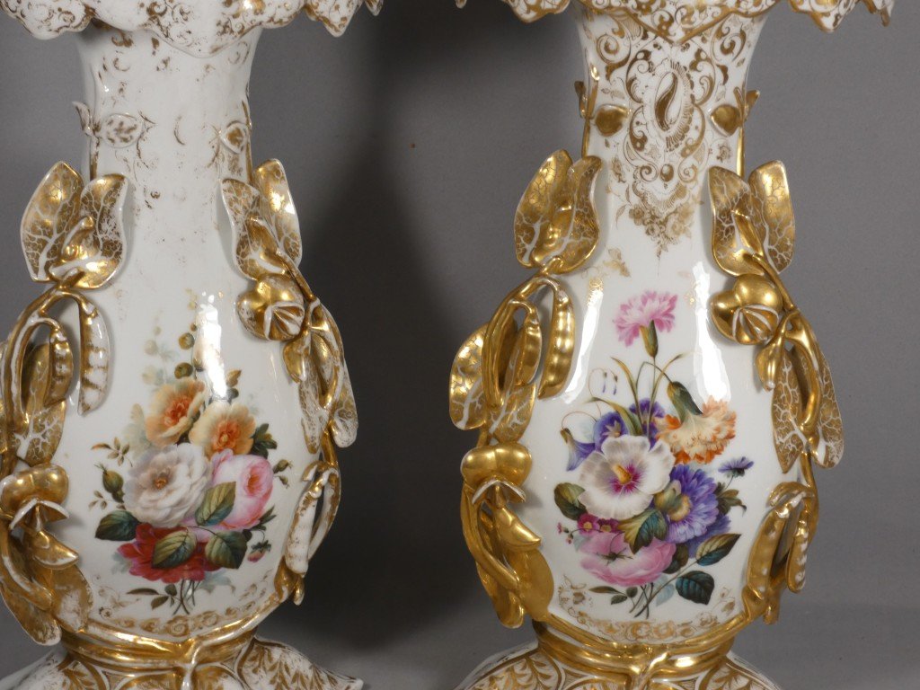 Grande paire de vases à cornet néo-rocaille en porcelaine, probablement Limoges, vers 1850-1870-photo-4