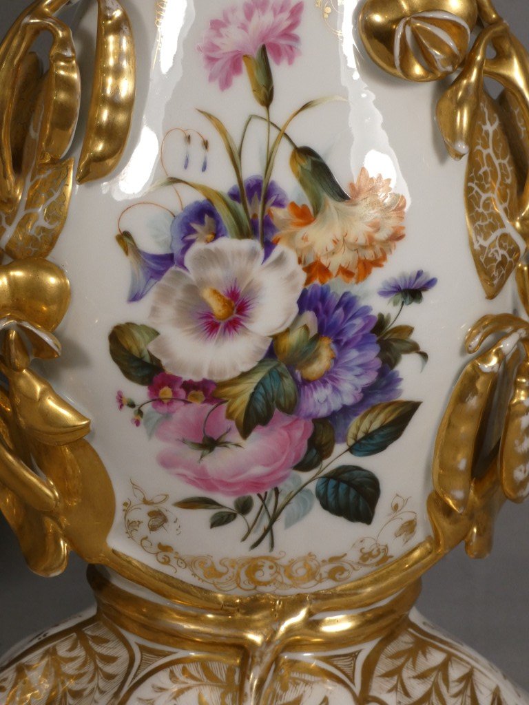 Grande paire de vases à cornet néo-rocaille en porcelaine, probablement Limoges, vers 1850-1870-photo-1