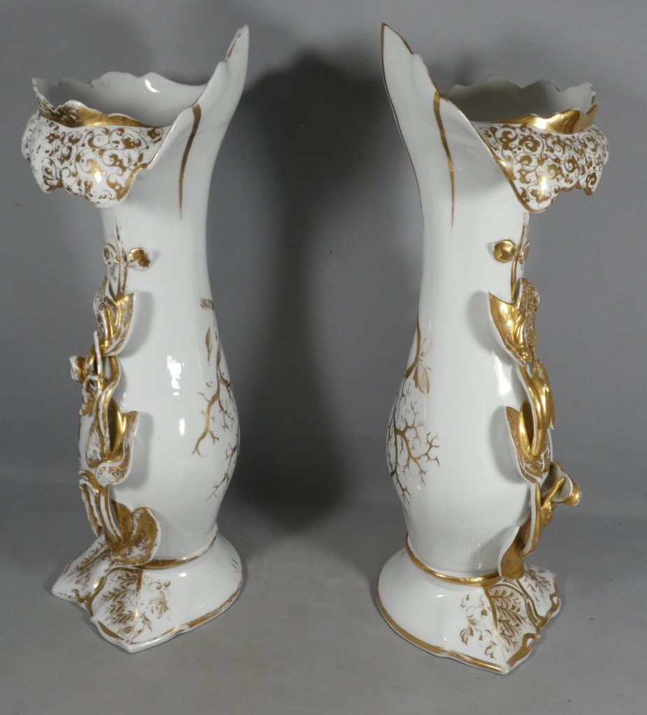 Grande paire de vases à cornet néo-rocaille en porcelaine, probablement Limoges, vers 1850-1870-photo-6