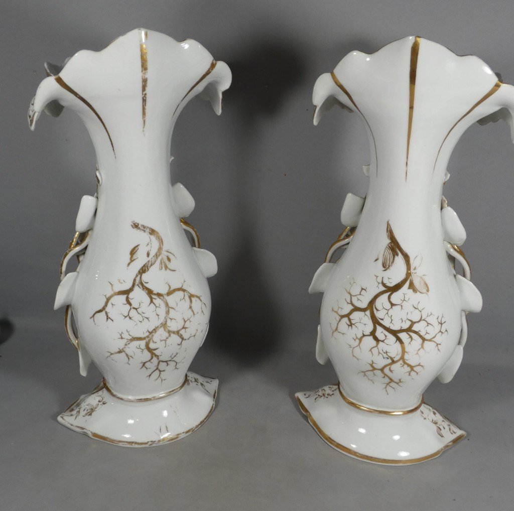 Grande paire de vases à cornet néo-rocaille en porcelaine, probablement Limoges, vers 1850-1870-photo-7