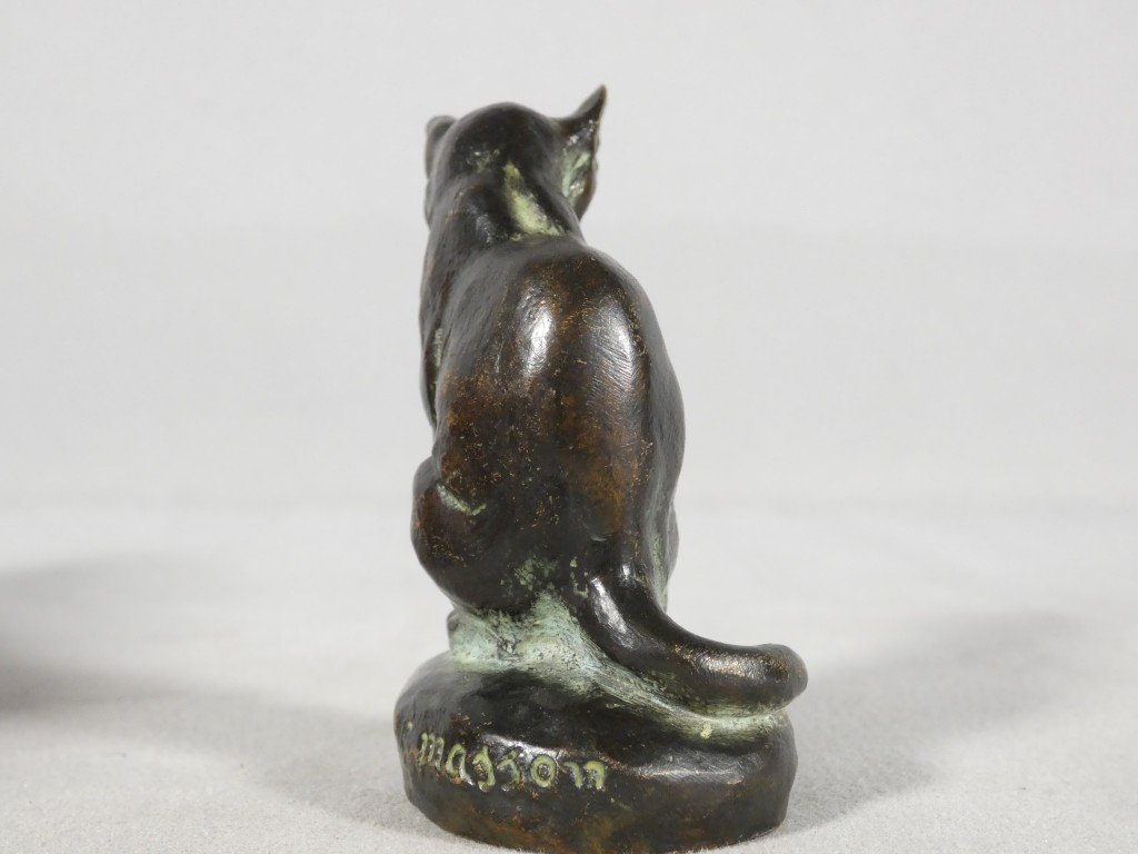 "the Cat" By Clovis Masson And Susse Frères, Patinated Animal Bronze Sculpture From The Late 19th Century -photo-1