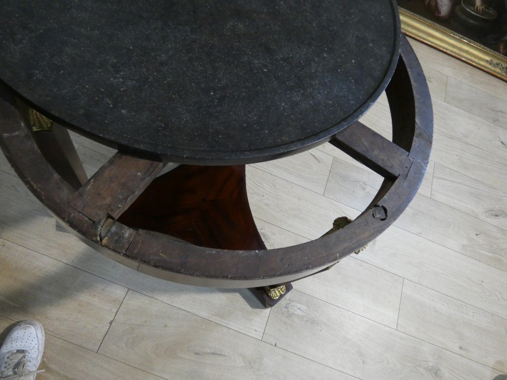 Guéridon tripode d’époque Empire en acajou, bronzes dorés et marbre noir, vers 1810-1820-photo-8