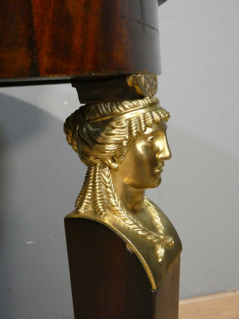 Guéridon tripode d’époque Empire en acajou, bronzes dorés et marbre noir, vers 1810-1820-photo-4