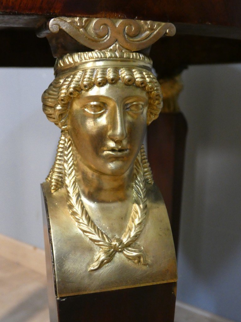 Guéridon tripode d’époque Empire en acajou, bronzes dorés et marbre noir, vers 1810-1820-photo-6