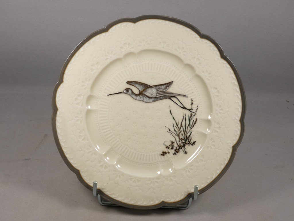 Haviland & Cie – Albert Dammouse – Assiette japonisante au héron en vol, Limoges vers 1885-photo-2