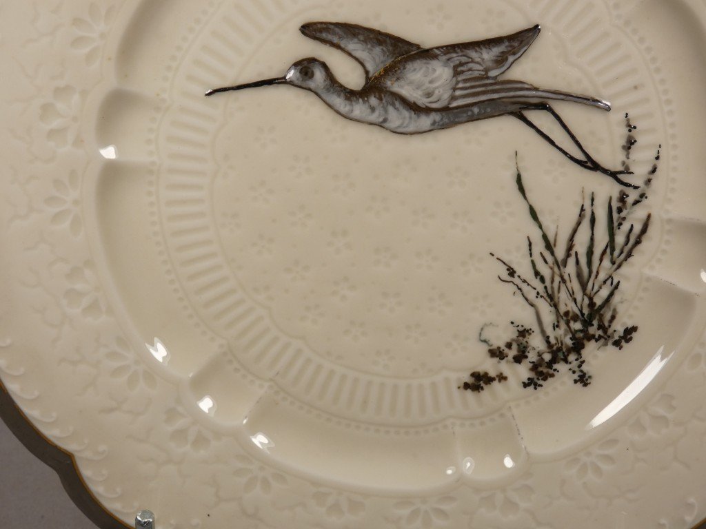 Haviland & Cie – Albert Dammouse – Assiette japonisante au héron en vol, Limoges vers 1885-photo-4