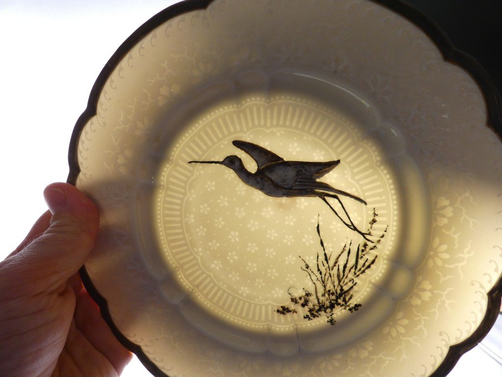 Haviland & Cie – Albert Dammouse – Assiette japonisante au héron en vol, Limoges vers 1885-photo-4