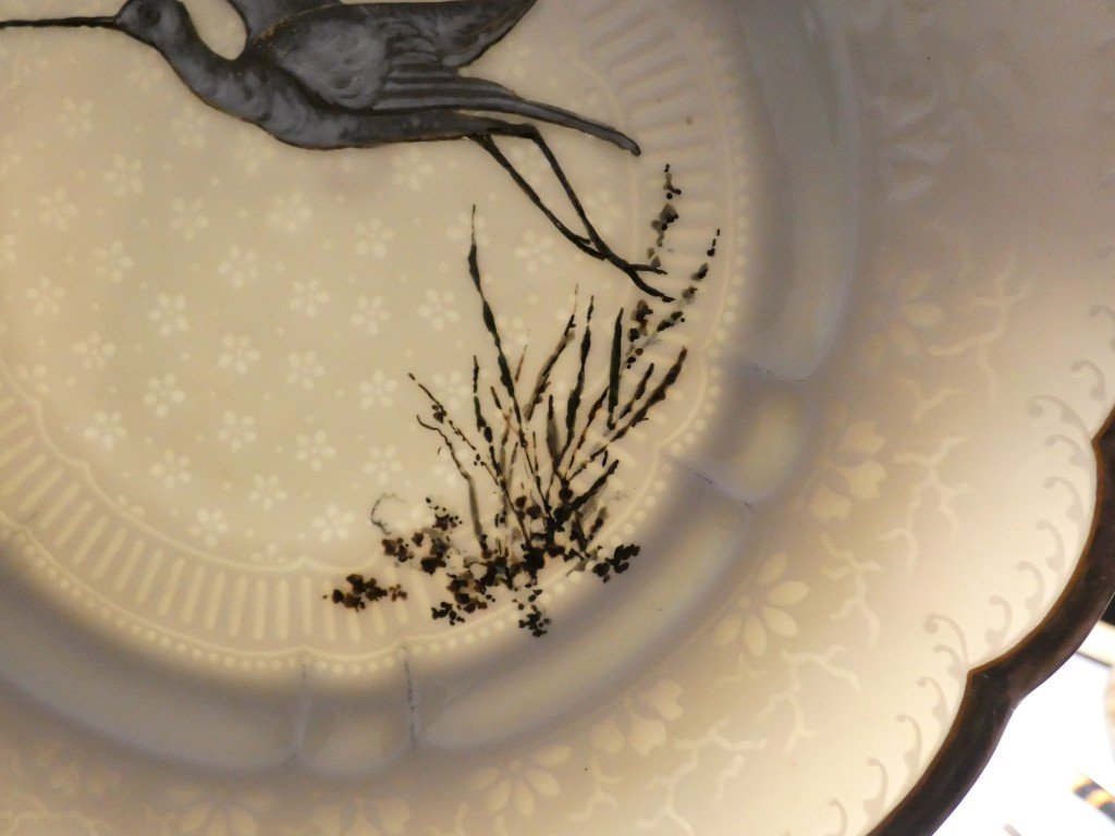 Haviland & Cie – Albert Dammouse – Assiette japonisante au héron en vol, Limoges vers 1885-photo-6