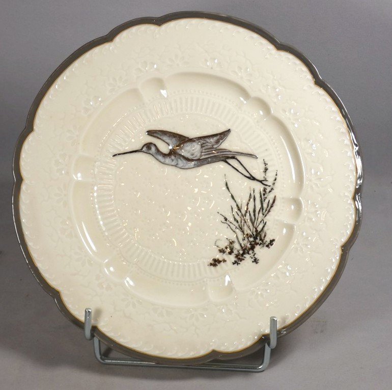 Haviland & Cie – Albert Dammouse – Assiette japonisante au héron en vol, Limoges vers 1885