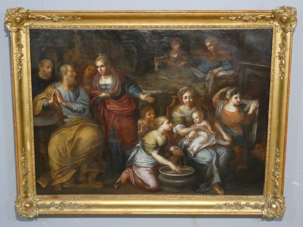 17th-century Italian School – The Nativity Of The Virgin – Large Oil On Canvas-photo-2