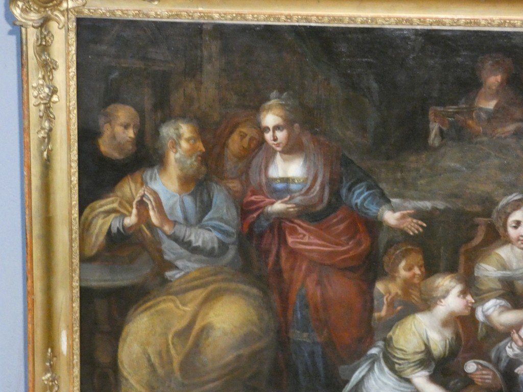 17th-century Italian School – The Nativity Of The Virgin – Large Oil On Canvas-photo-3