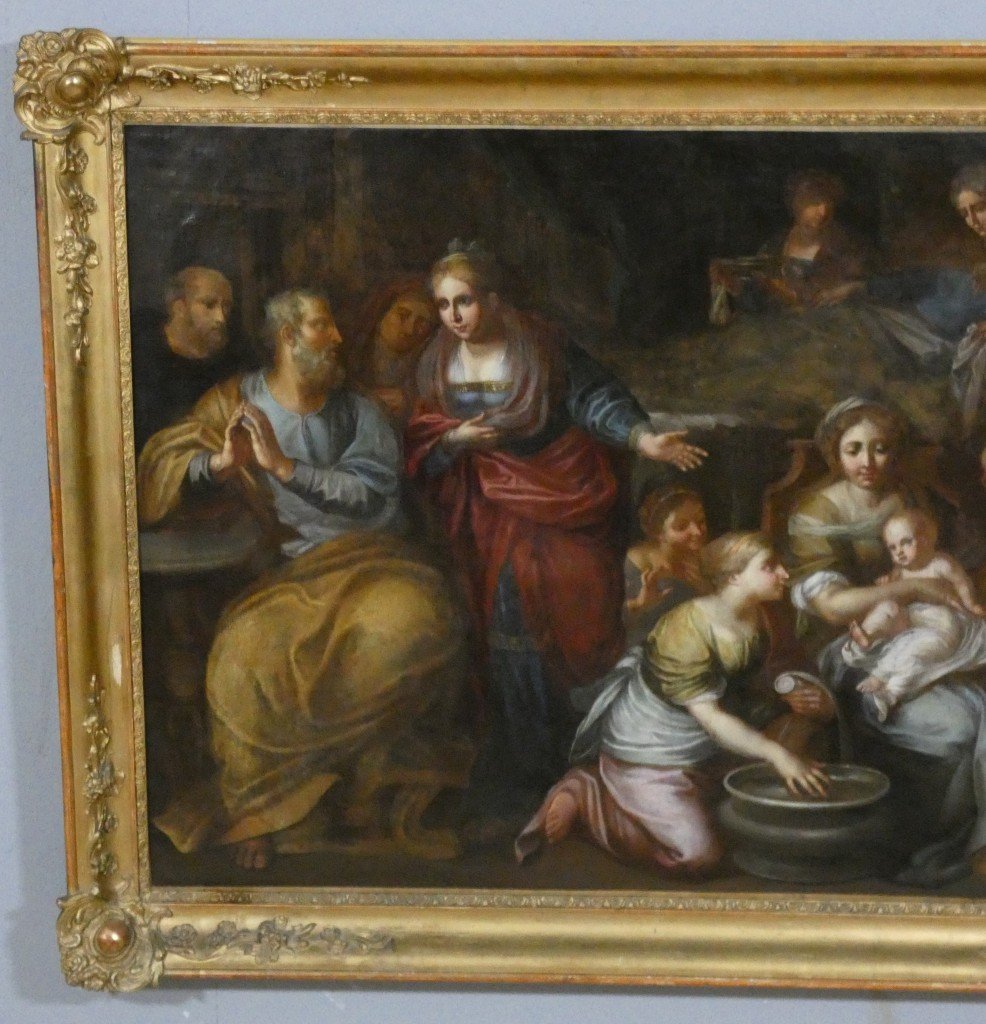 17th-century Italian School – The Nativity Of The Virgin – Large Oil On Canvas-photo-2