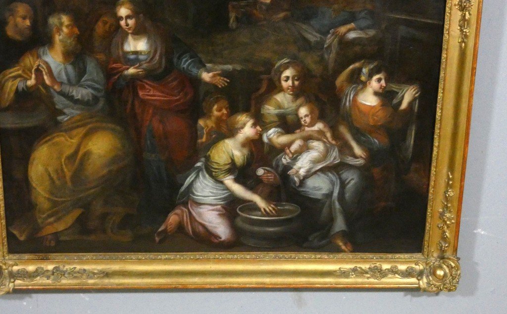 17th-century Italian School – The Nativity Of The Virgin – Large Oil On Canvas-photo-3