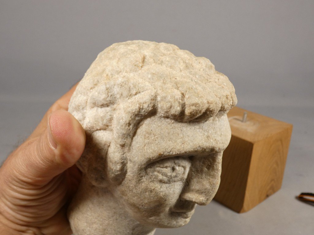 Votive Head Of A Young Man Carved From Limestone – Gallo-roman Art, 1st–3rd Centuries A.d.-photo-6