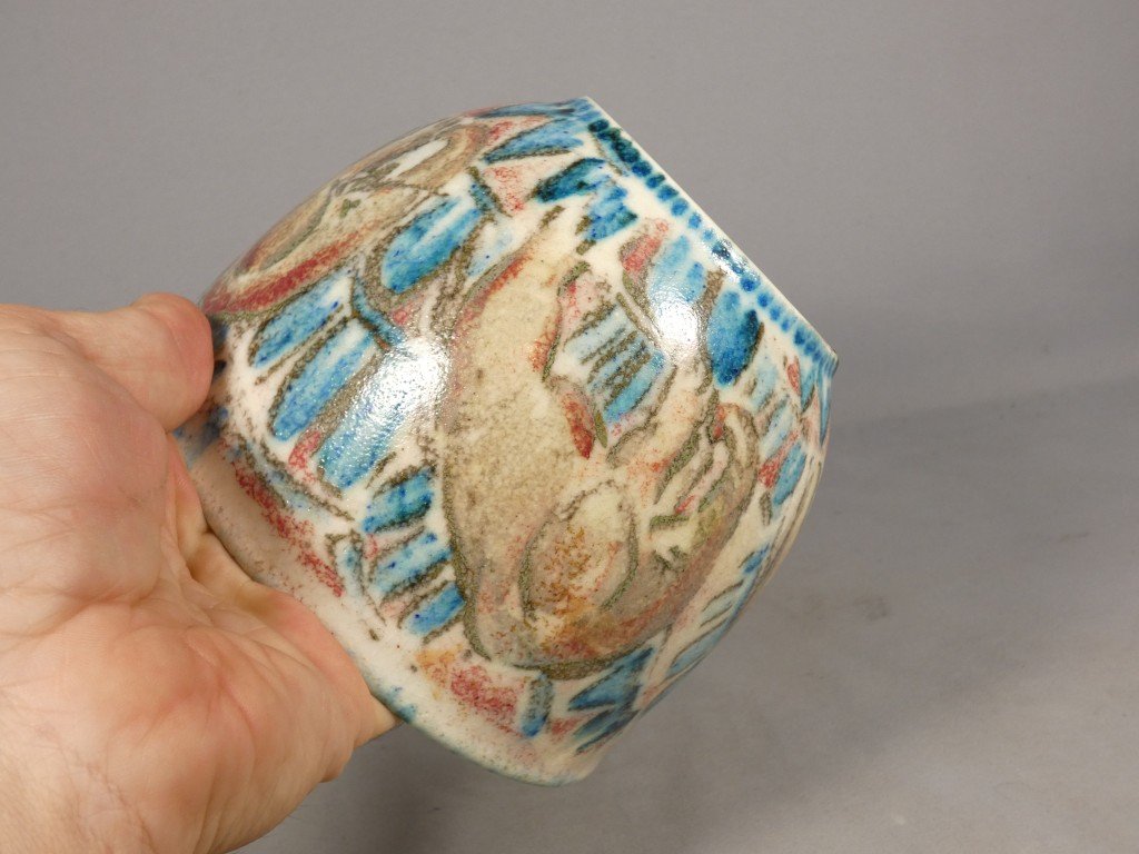 Villeroy & Boch Mettlach – Lidded Jar With Elephants, Attributed To Maria Kohler, Circa 1950-photo-3