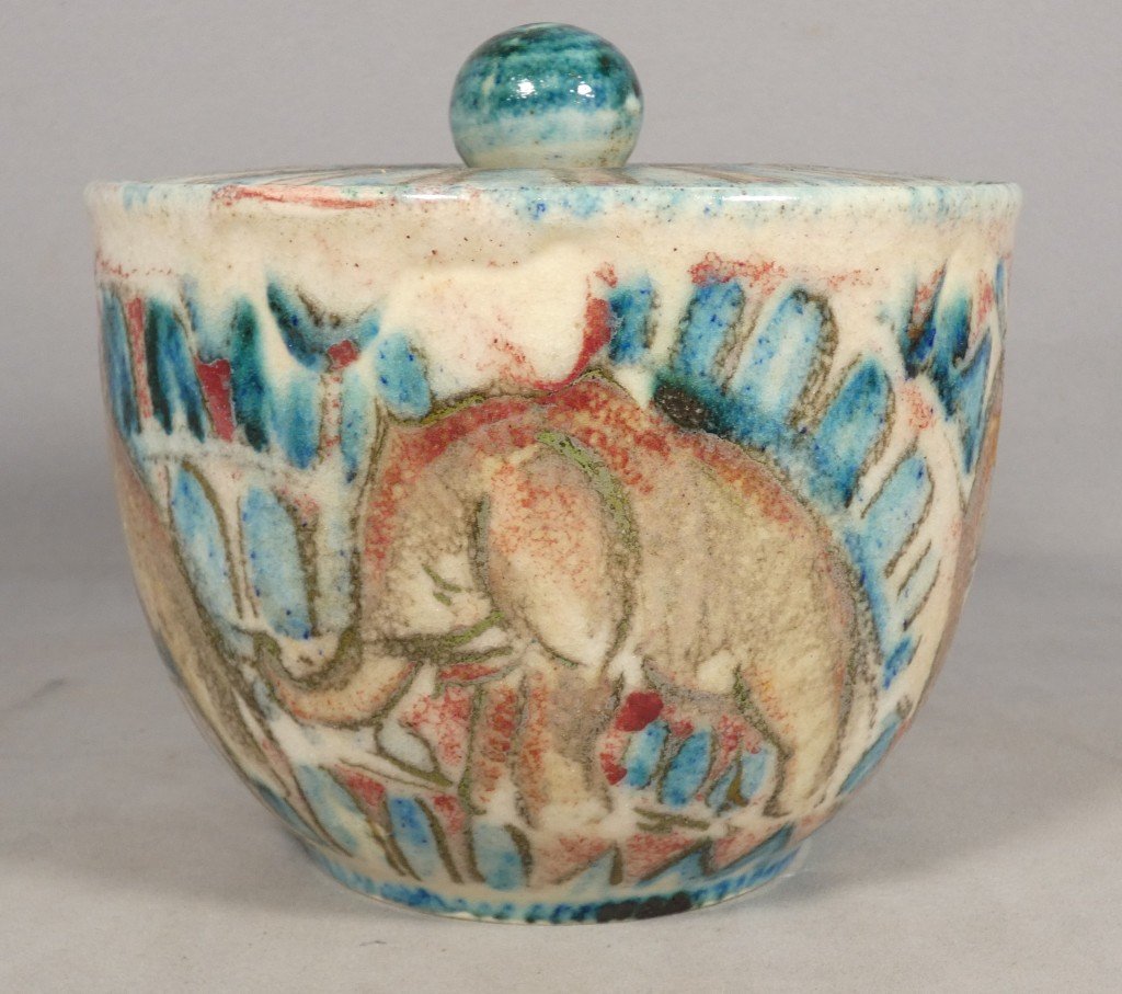 Villeroy & Boch Mettlach – Lidded Jar With Elephants, Attributed To Maria Kohler, Circa 1950