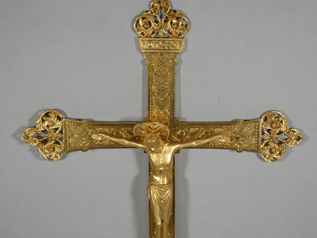 Gilded Bronze Processional Cross, Maison Viau In Limoges—late 19th Century-photo-2