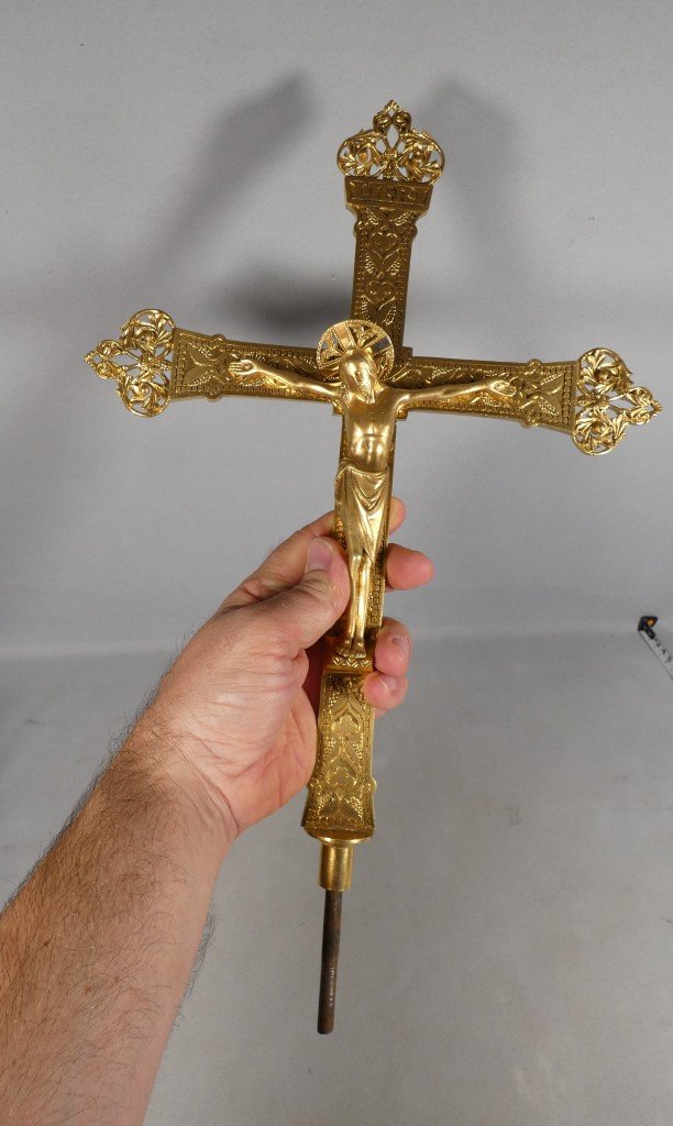 Gilded Bronze Processional Cross, Maison Viau In Limoges—late 19th Century-photo-3