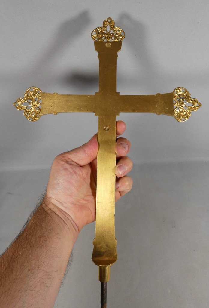 Gilded Bronze Processional Cross, Maison Viau In Limoges—late 19th Century-photo-6