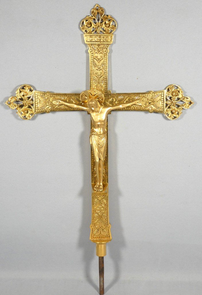 Gilded Bronze Processional Cross, Maison Viau In Limoges—late 19th Century