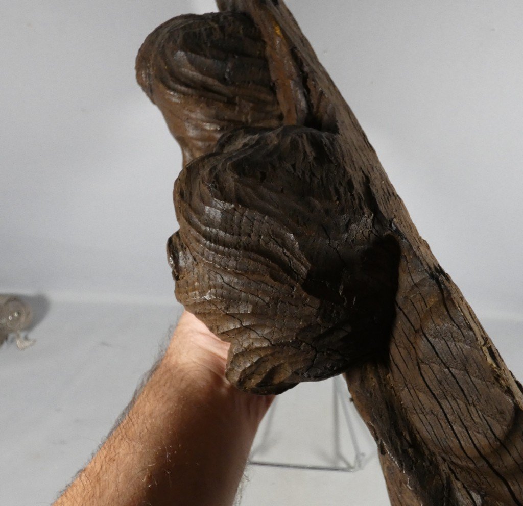 Deux Têtes d’Angelots Ailés en Chêne Sculpté – Élément de Retable, XVIIe Siècle-photo-1