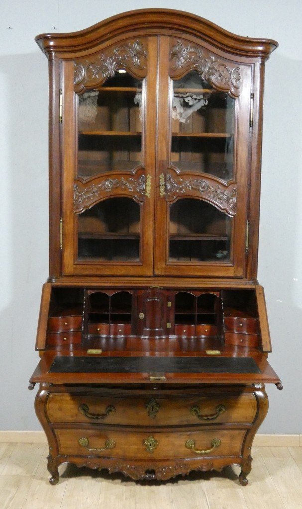 Important scriban-bibliothèque bordelais en acajou massif – Époque Louis XV, XVIIIe siècle-photo-3
