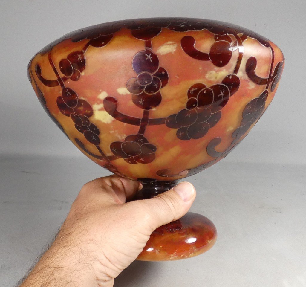 Le Verre Français – Coupe sur piédouche décor « Perlières » – Charles Schneider, vers 1924-1927-photo-2