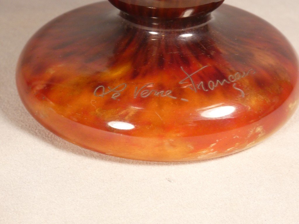 Le Verre Français – Coupe sur piédouche décor « Perlières » – Charles Schneider, vers 1924-1927-photo-3