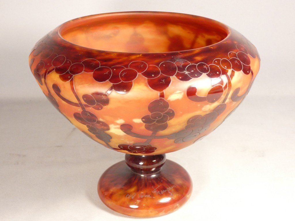 Le Verre Français – Coupe sur piédouche décor « Perlières » – Charles Schneider, vers 1924-1927-photo-4