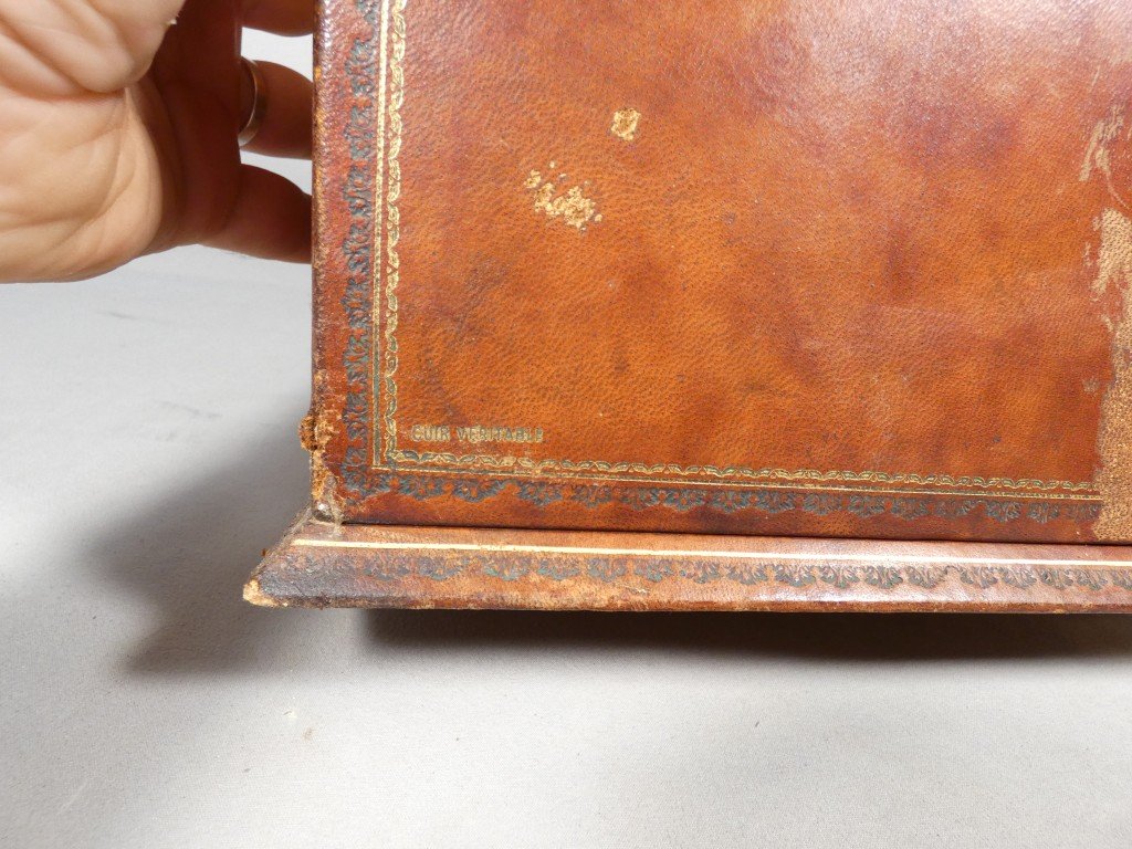 Coffret porte courrier ou papier en cuir style XVIII ème, époque XX ème-photo-4