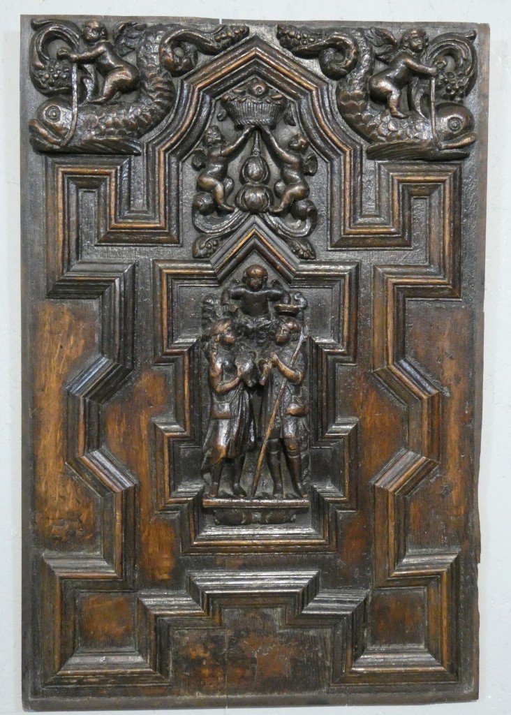 Paire de panneaux Renaissance en chêne sculpté – Scènes de Charité – Flandres, vers 1600-photo-4
