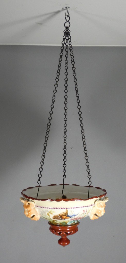 Rare Hanging Porcelain Planter With A Naturalistic Design Featuring Birds, Butterflies, And Insects – -photo-3