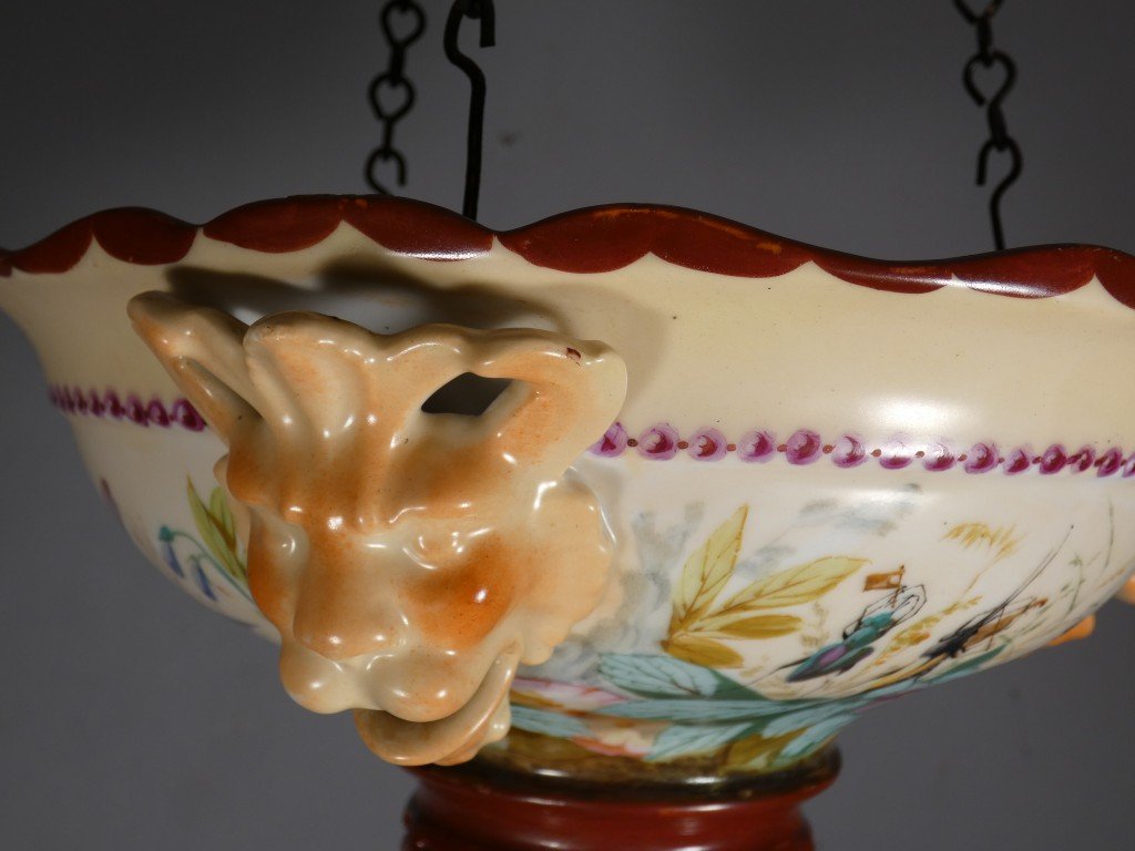 Rare Hanging Porcelain Planter With A Naturalistic Design Featuring Birds, Butterflies, And Insects – -photo-5