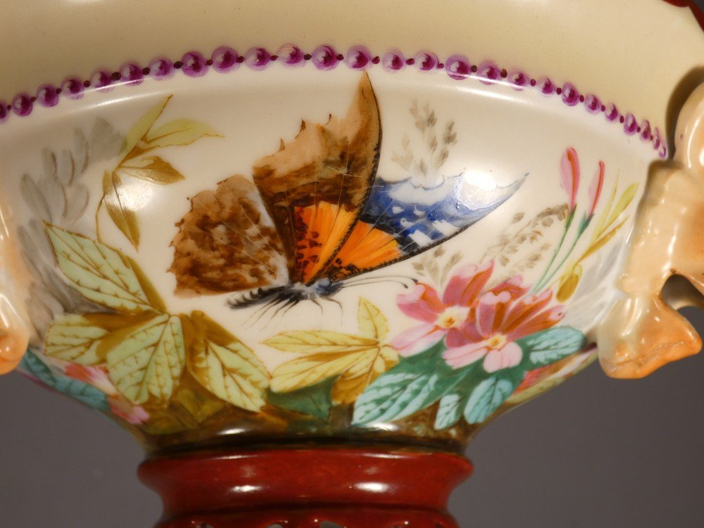 Rare Hanging Porcelain Planter With A Naturalistic Design Featuring Birds, Butterflies, And Insects – -photo-7