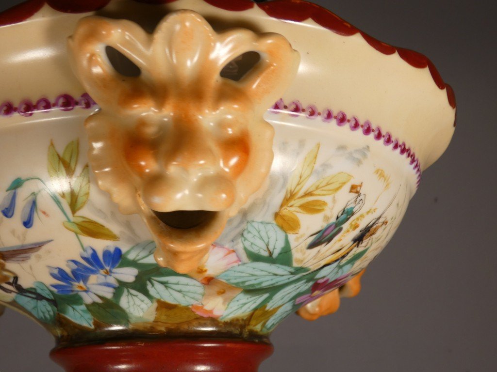 Rare Hanging Porcelain Planter With A Naturalistic Design Featuring Birds, Butterflies, And Insects – -photo-8