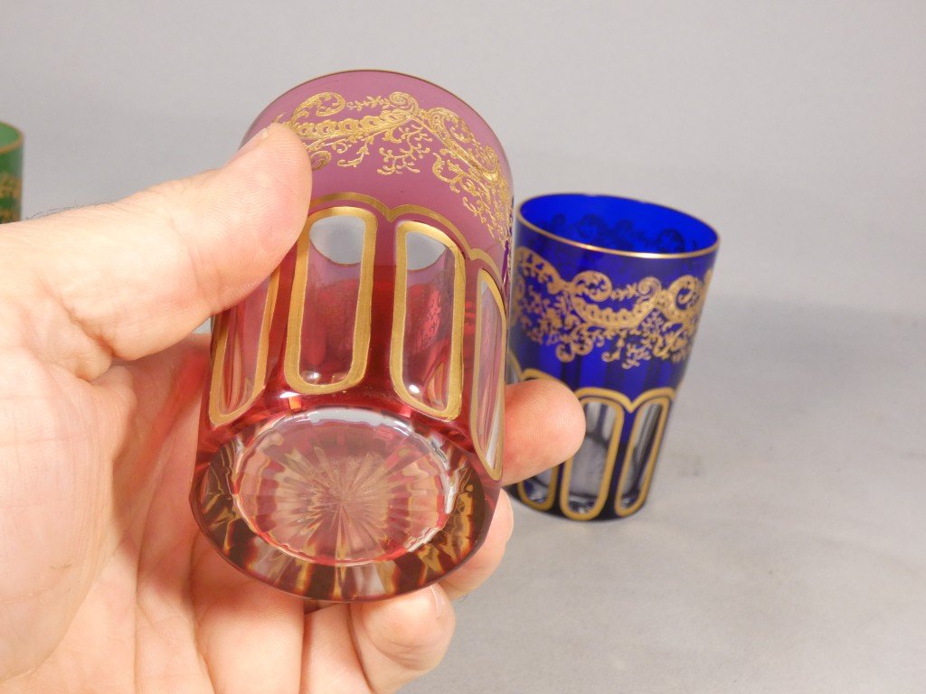 Saint Louis Rabat, 3 Double-layered Gold-plated Crystal Tea Cups-photo-2
