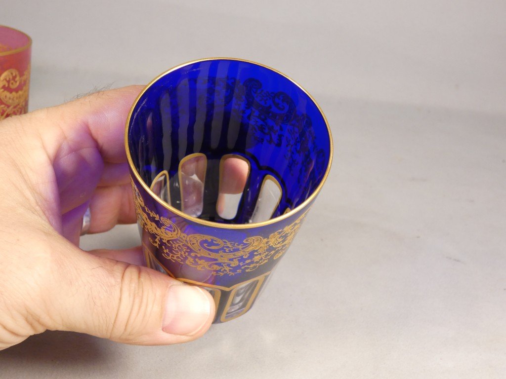 Saint Louis Rabat, 3 Double-layered Gold-plated Crystal Tea Cups-photo-4