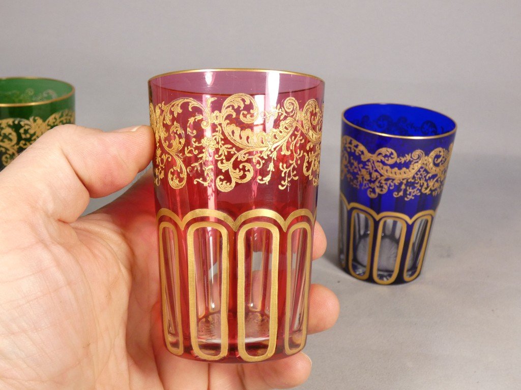 Saint Louis Rabat, 3 Double-layered Gold-plated Crystal Tea Cups-photo-5