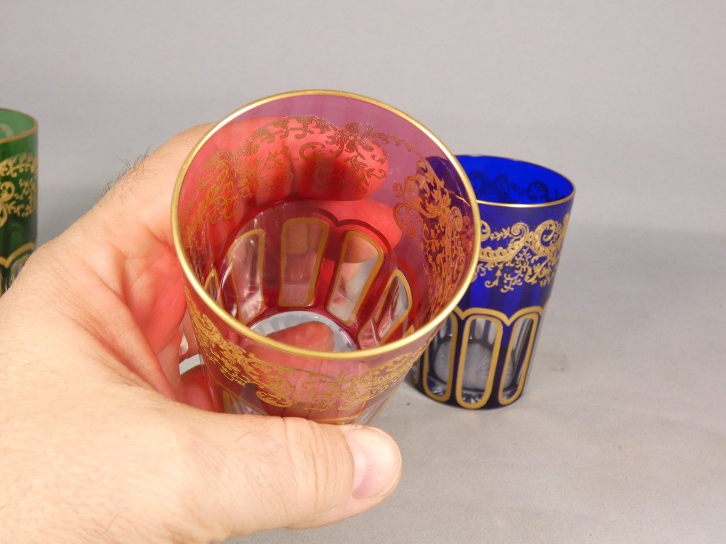 Saint Louis Rabat, 3 Double-layered Gold-plated Crystal Tea Cups-photo-6